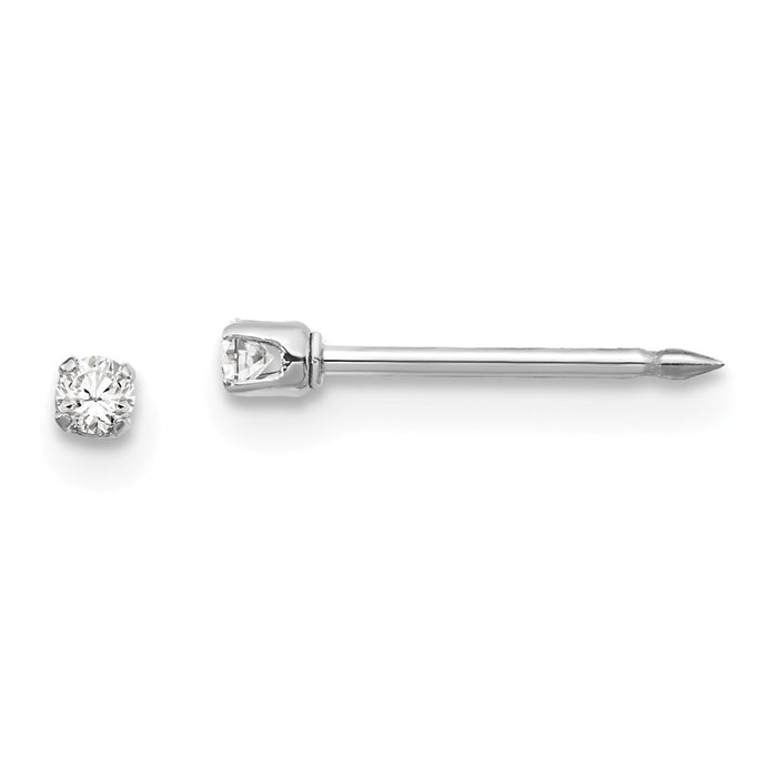 Inverness 14k White Gold 2mm Cubic Zirconia ( CZ ) Post Earrings, 2mm x 2mm