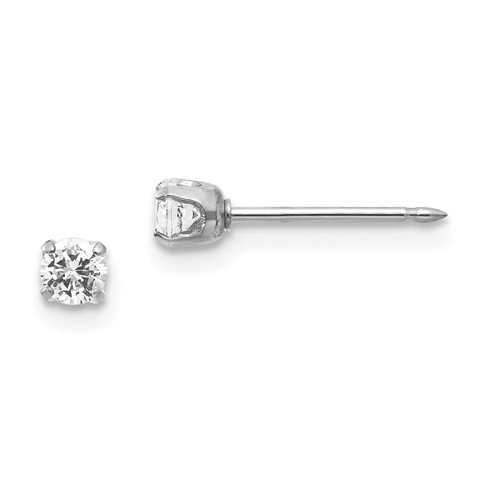 Inverness 14k White Gold 3mm Cubic Zirconia ( CZ ) Post Earrings, 3mm x 3mm