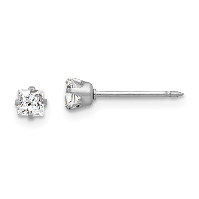 Inverness 14k White Gold 3mm Square Cubic Zirconia ( CZ ) Post Earrings, 3mm x 3mm