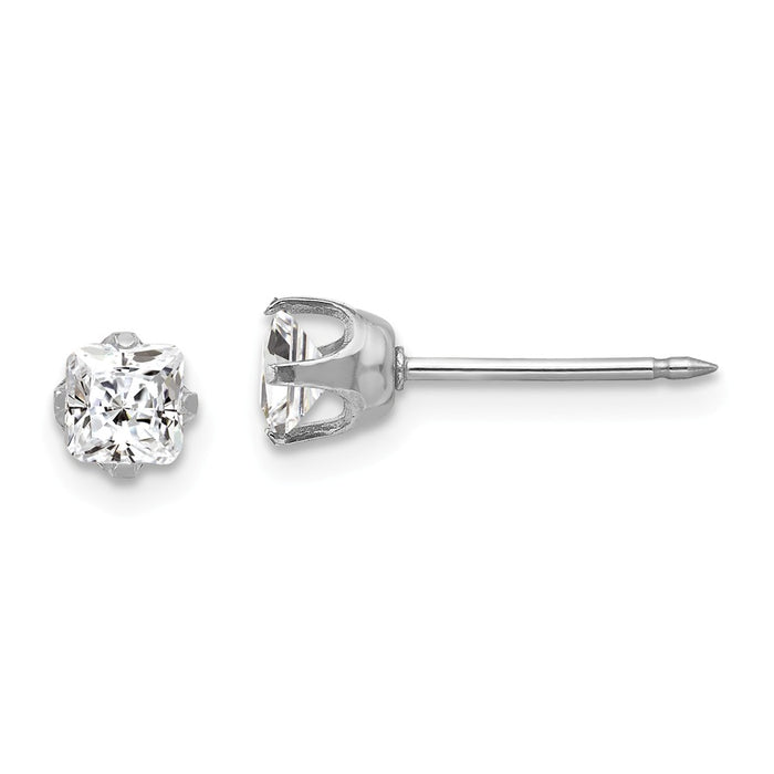 Inverness 14k White Gold 5mm Sq Cubic Zirconia ( CZ ) Post Earrings, 5mm x 5mm