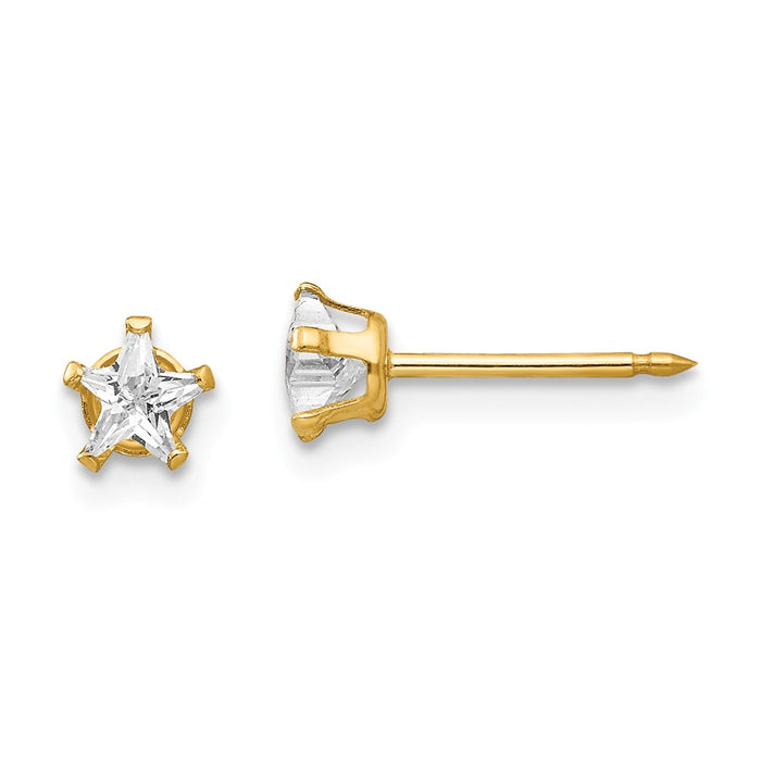 Inverness 14k Yellow Gold 4mm Star Cubic Zirconia ( CZ ) Post Earrings, 4mm x 4mm