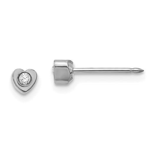 Inverness Stainless Steel Polished Crystal in Heart Earrings, 4mm x 4mm
