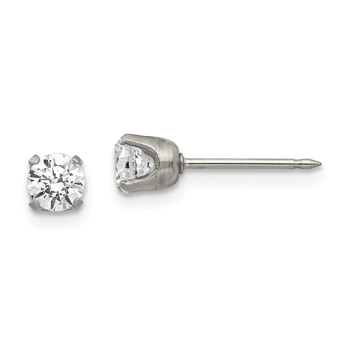 Inverness Stainless Steel Polished 5mm Cubic Zirconia ( CZ ) Post Earrings, 5mm x 5mm