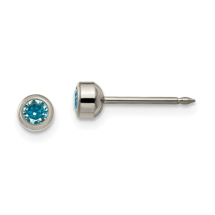 Inverness Titanium 4mm Aqua Crystal Bezel Earrings, 4mm x 4mm