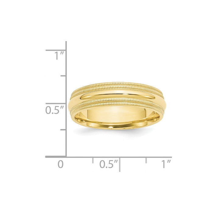 10k Yellow Gold 6mm Double Milgrain Comfort Fit Wedding Band Size 5.5