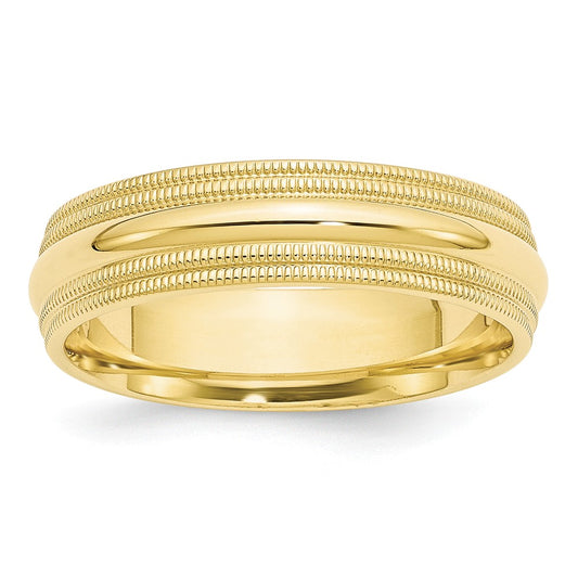 10k Yellow Gold 6mm Double Milgrain Comfort Fit Wedding Band Size 10