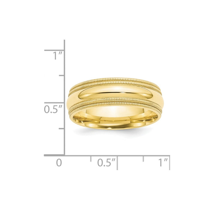 10k Yellow Gold 7mm Double Milgrain Comfort Fit Wedding Band (Choose Ring Size)