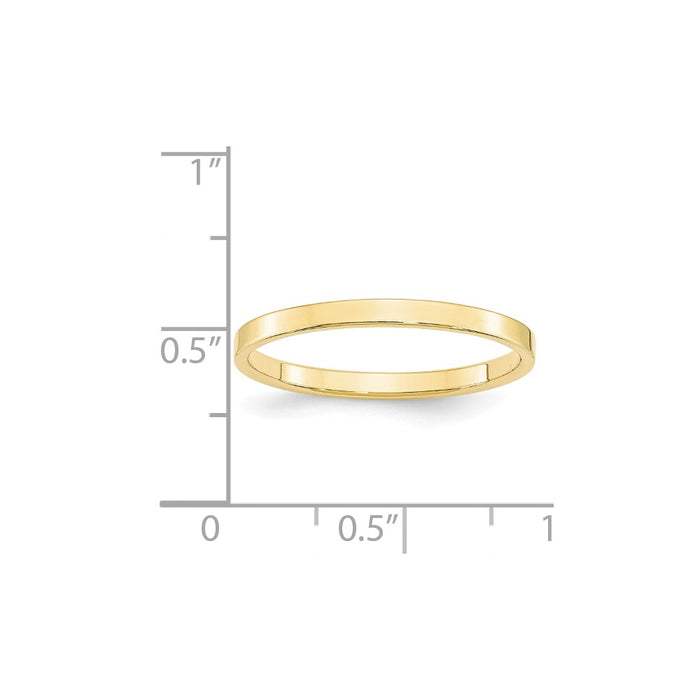 10k Yellow Gold 2mm LTW Flat Wedding Band Size 12.5