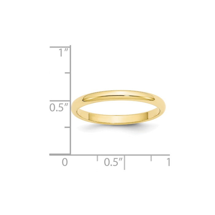 10k Yellow Gold 2.5mm Half Round Wedding Band Size 6.5