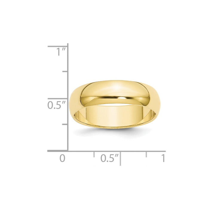 10k Yellow Gold 6mm Half Round Wedding Band Size 9