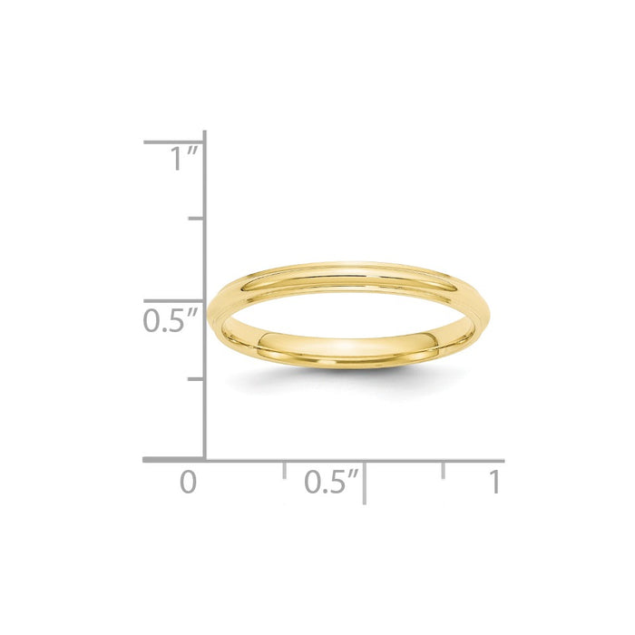 10k Yellow Gold 2.5mm Half Round with Edge Wedding Band Size 7