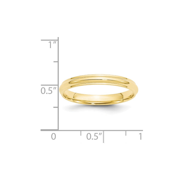 10k Yellow Gold 3mm Half Round with Edge Wedding Band Size 13.5