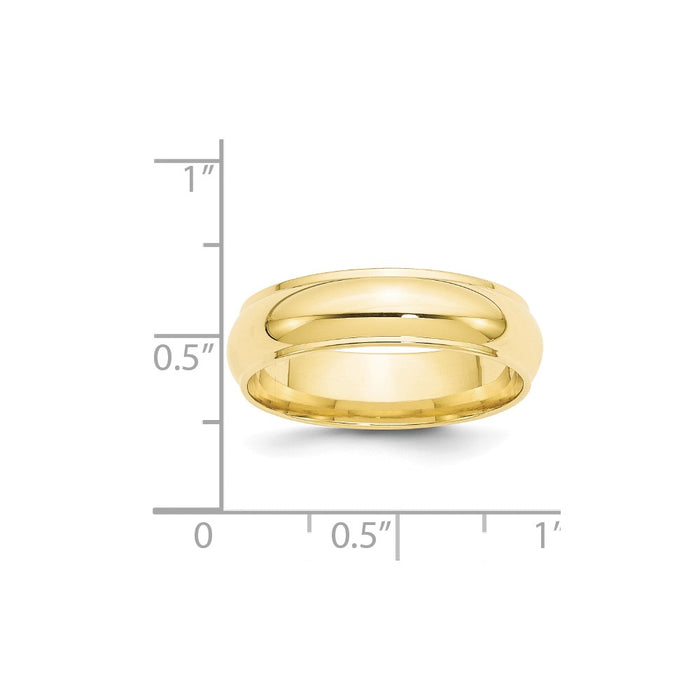 10k Yellow Gold 6mm Half Round with Edge Wedding Band Size 10