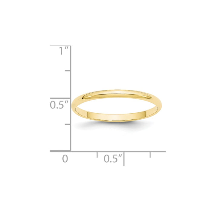 10k Yellow Gold 2mm LTW Half Round Wedding Band Size 5.5
