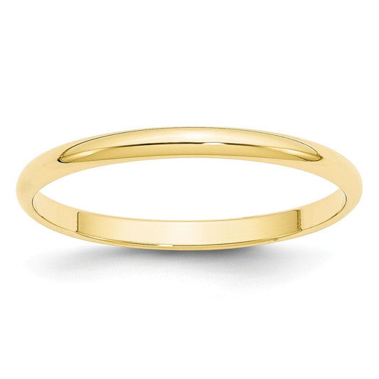 10k Yellow Gold 2mm LTW Half Round Wedding Band Size 6.5