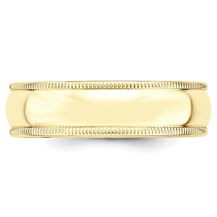 10k Yellow Gold 6mm Milgrain Half Round Wedding Band Size 8