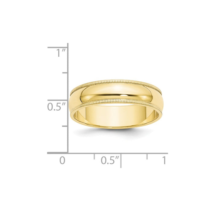 10k Yellow Gold 6mm Milgrain Half Round Wedding Band Size 8