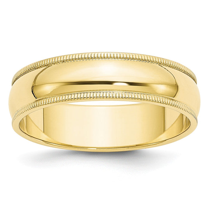 10k Yellow Gold 6mm Milgrain Half Round Wedding Band Size 6.5