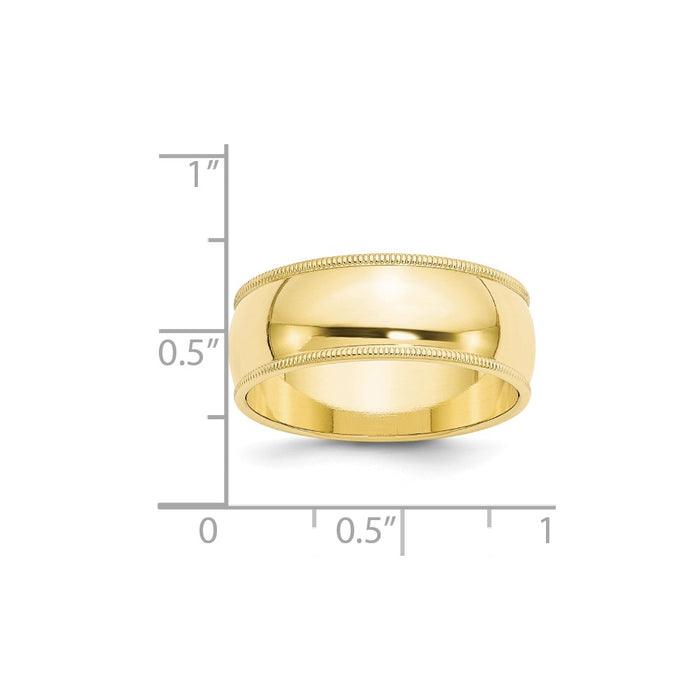 10k Yellow Gold 8mm Milgrain Half Round Wedding Band Size 12