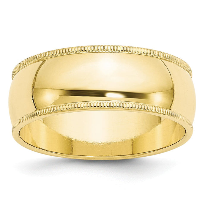 10k Yellow Gold 8mm Milgrain Half Round Wedding Band Size 9.5