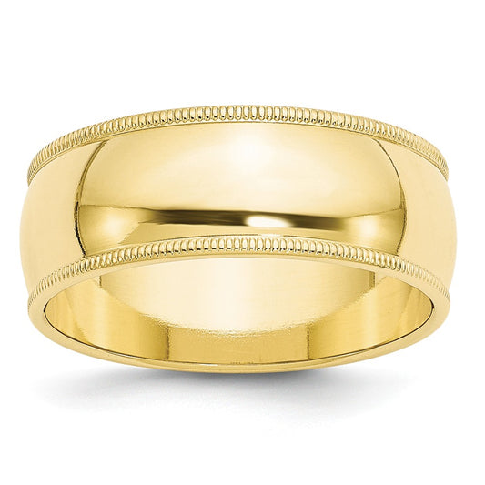 10k Yellow Gold 8mm Milgrain Half Round Wedding Band Size 9