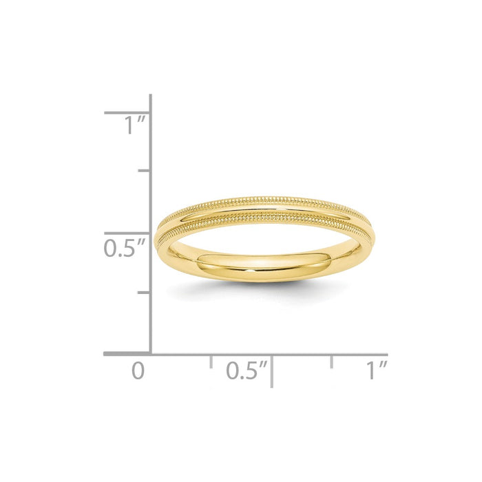 10k Yellow Gold 3mm Milgrain Comfort Fit Wedding Band Size 10.5