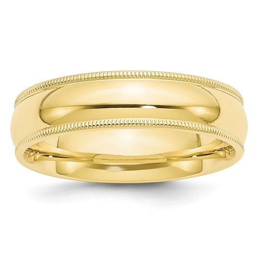 10k Yellow Gold 6mm Milgrain Comfort Fit Wedding Band Size 6.5