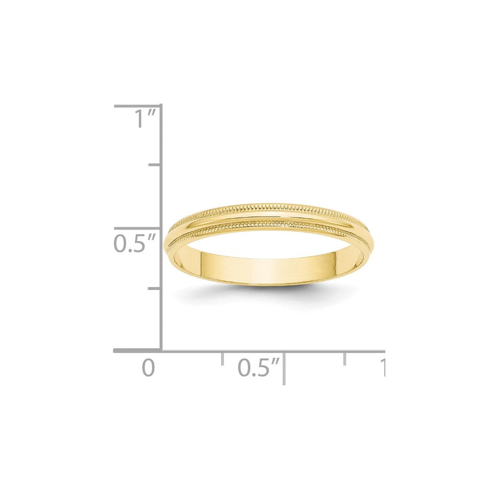 10k Yellow Gold 3mm LTW Milgrain Half Round Wedding Band Size 9.5