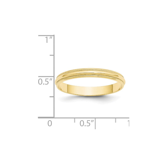 10k Yellow Gold 3mm LTW Milgrain Half Round Wedding Band Size 10.5