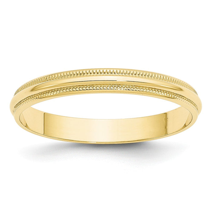 10k Yellow Gold 3mm LTW Milgrain Half Round Wedding Band Size 6.5
