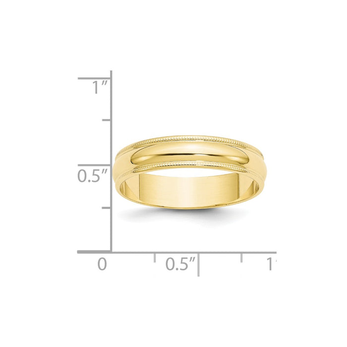 10k Yellow Gold 5mm LTW Milgrain Half Round Wedding Band Size 10