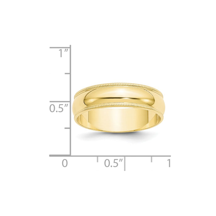 10k Yellow Gold 6mm LTW Milgrain Half Round Wedding Band Size 12