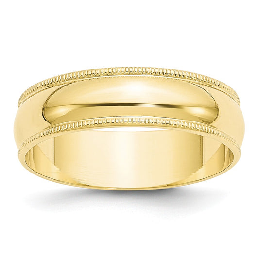 10k Yellow Gold 6mm LTW Milgrain Half Round Wedding Band Size 11