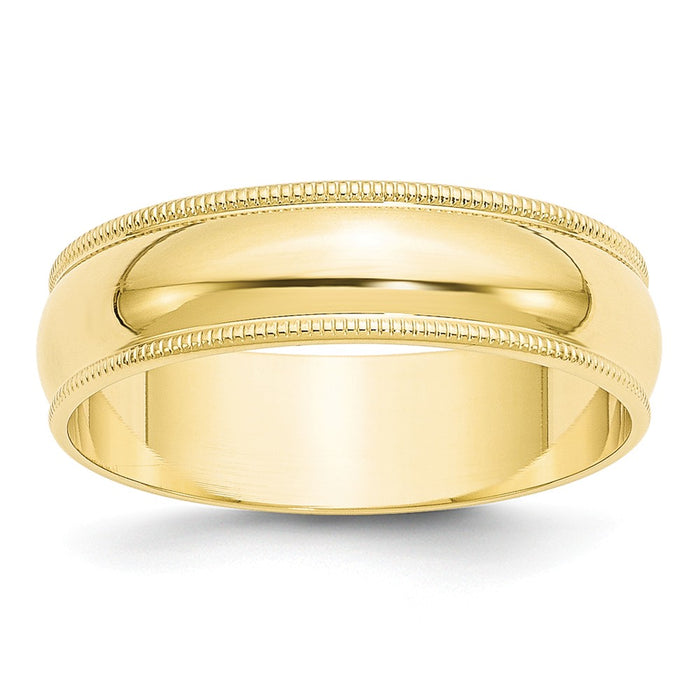 10k Yellow Gold 6mm LTW Milgrain Half Round Wedding Band Size 10.5