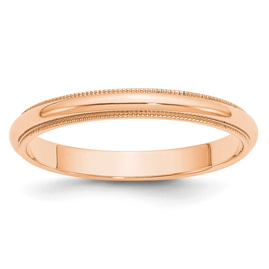 10k Rose Gold 3mm Milgrain Half Round Wedding Band Size 8.5