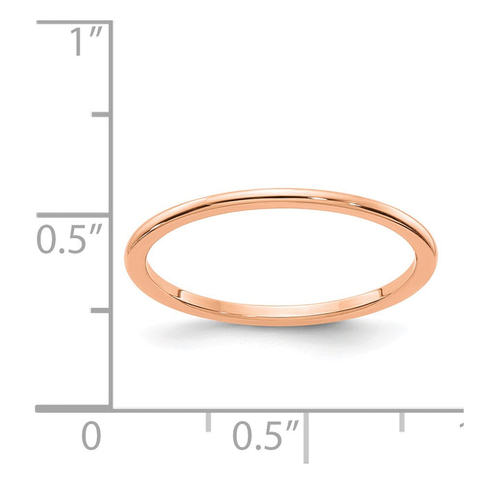 10K Rose Gold 1.2mm Half Round Stackable Wedding Band, Size: 9.5