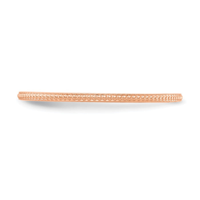 10K Rose Gold 1.2mm Bead Stackable Wedding Band, Size: 10