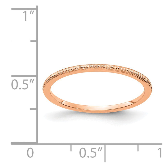 10K Rose Gold 1.2mm Bead Stackable Wedding Band, Size: 7