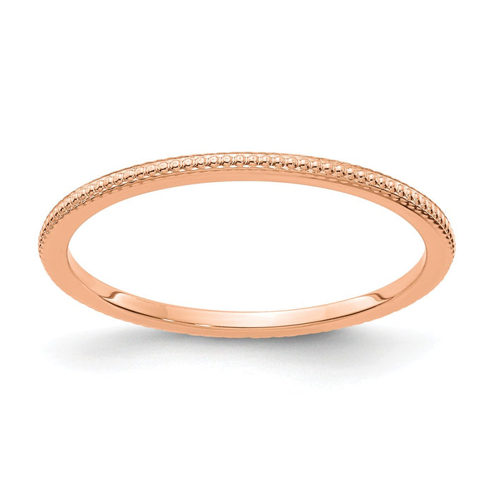 10K Rose Gold 1.2mm Bead Stackable Wedding Band, Size: 10
