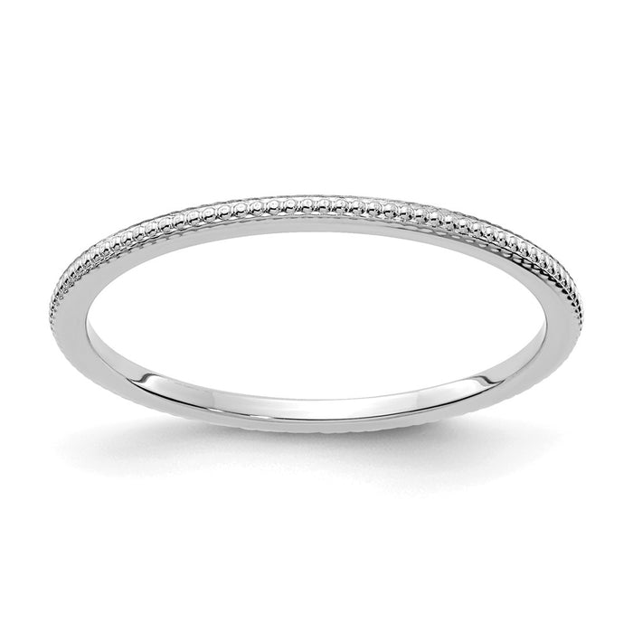 10K White Gold 1.2mm Bead Stackable Wedding Band, Size: 5