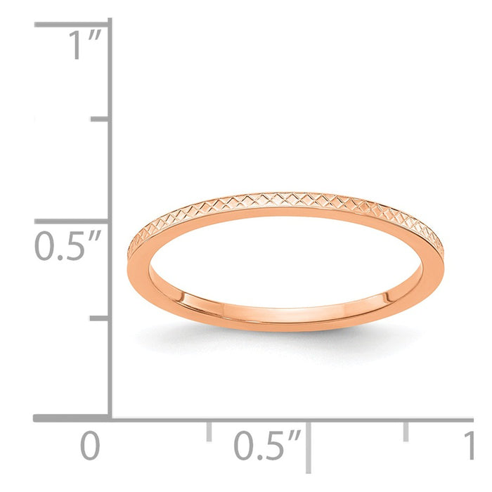 10K Rose Gold 1.2mm Criss-Cross Pattern stackable Wedding Band, Size: 10