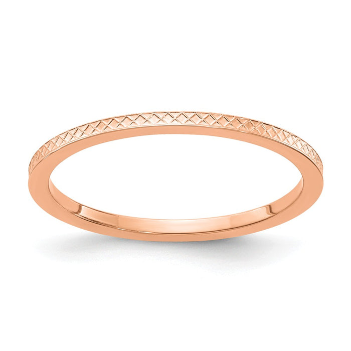 10K Rose Gold 1.2mm Criss-Cross Pattern stackable Wedding Band, Size: 5