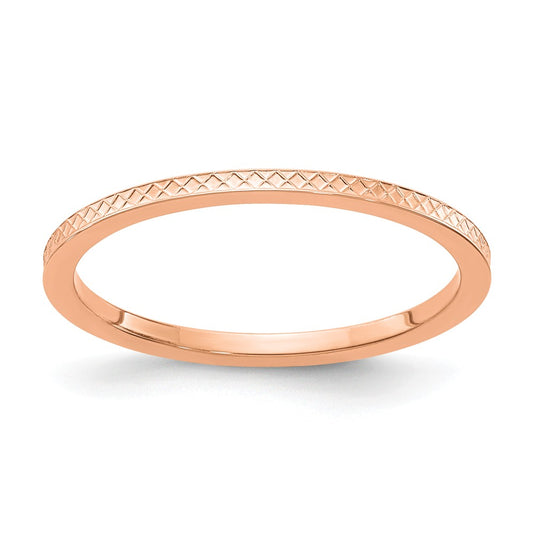 10K Rose Gold 1.2mm Criss-Cross Pattern stackable Wedding Band, Size: 10