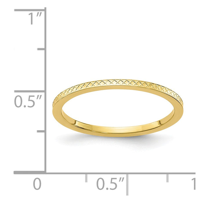 10k Yellow Gold Gold 1.2mm Criss-Cross Pattern Stackable Wedding Band, Size: 9.5