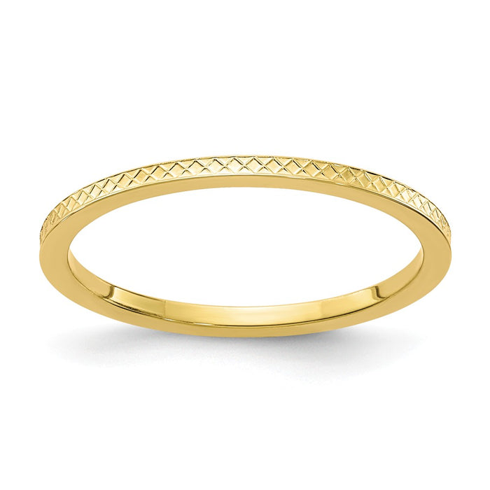10k Yellow Gold Gold 1.2mm Criss-Cross Pattern Stackable Wedding Band, Size: 9