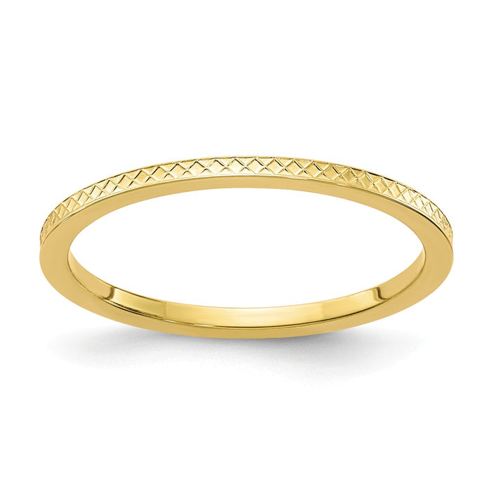 10k Yellow Gold Gold 1.2mm Criss-Cross Pattern Stackable Wedding Band, Size: 8.5