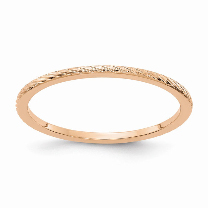 10K Rose Gold 1.2mm Twisted Wire Pattern Stackable Wedding Band, Size: 6