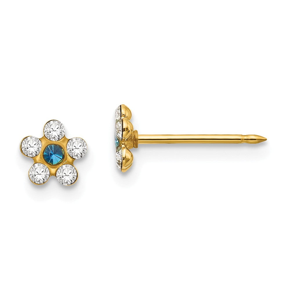 Inverness 14k Yellow Gold Clear/Blue Crystal Flower Earrings, 5mm x 5mm