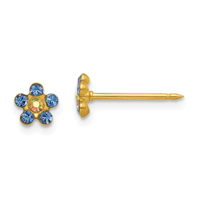 Inverness 14k Yellow Gold Blue/Aurora Borealis Crystal Flower Earrings, 5mm x 5mm