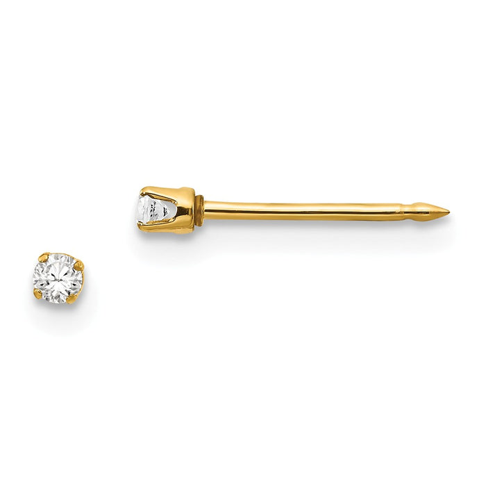 Inverness 14k Yellow Gold 2mm Cubic Zirconia ( CZ ) Earrings, 2mm x 2mm